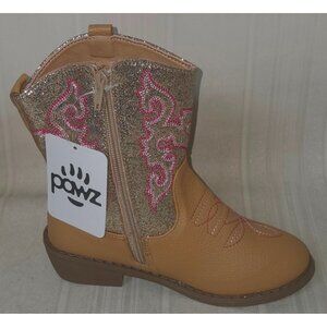 Cowboy Boots Tan With Sparkle Glitter Detail  Youth Girl Size US 3 By Pawz NEW